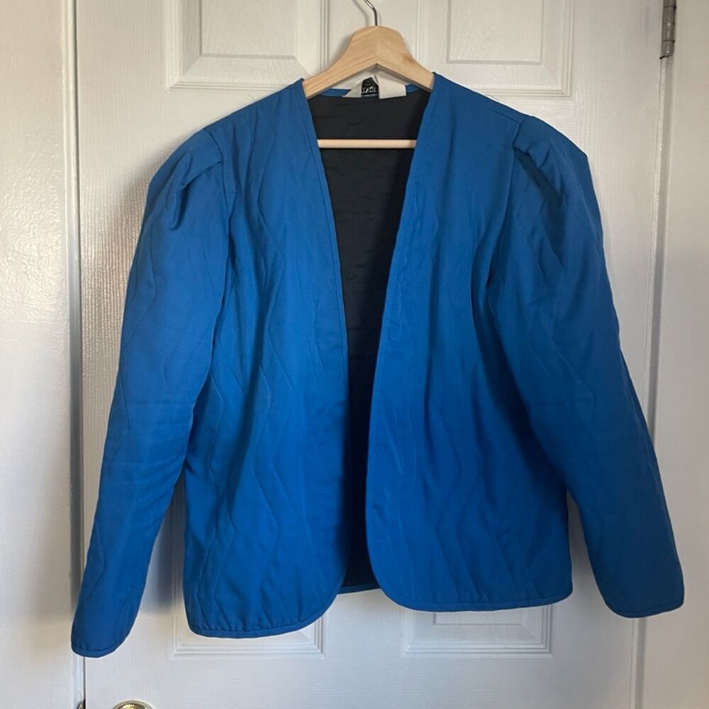 Vintage quilted open front jacket coat blue zig zag print retro 90s y2k kidcore